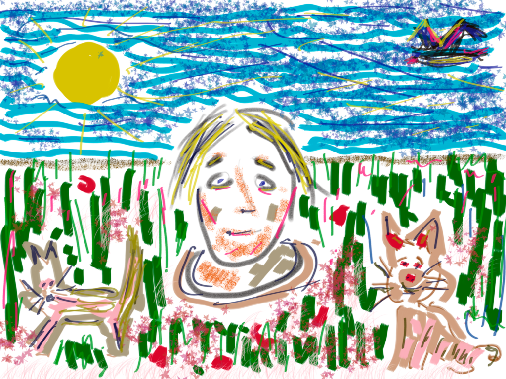 Pige og to missekatte, marts 2017